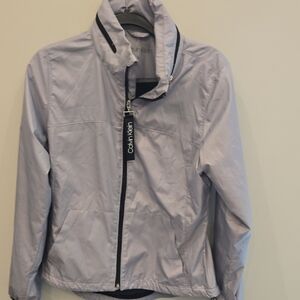 Calvin Klein Gray Windbreaker with Black Trim Size Small With Packable Hood